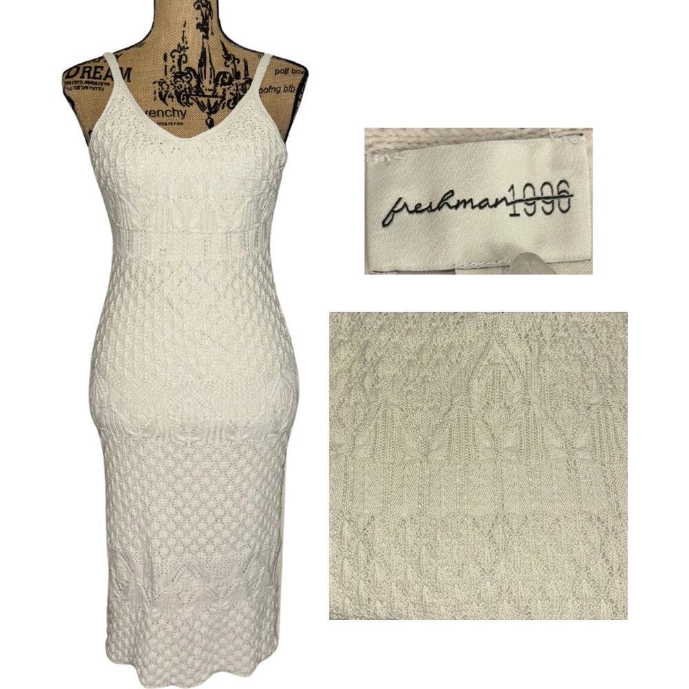 Freshman 1996 Crochet Knit Midi Dress Cream Size Medium Boho Chic Trendy Beach